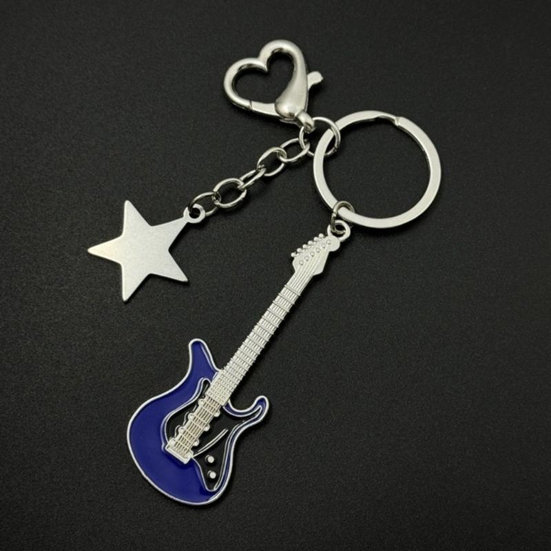 Fashion Star Guitar Keychain Pendant Simple Hanging Decorations Keyring Charm for Purse Bag Backpack Handbag