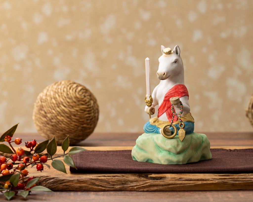 Fudoson Cat Horse Amulet for Protection from Evil Reiwa 8 Year of the Horse Zodiac Ornament Hinoki Pale Color Sculpted by Butsuya Year of the Wood