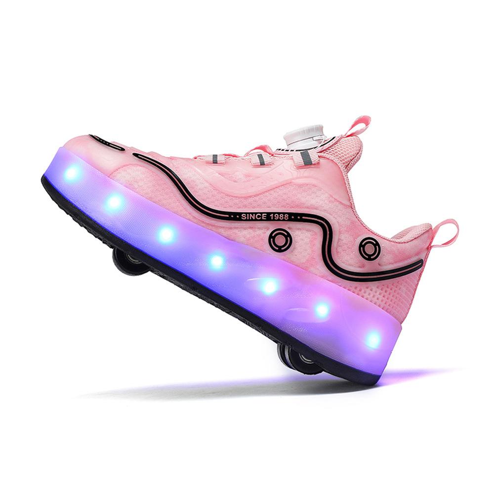 2025 runaway shoes children's four-wheel retractable roller skates sports shoes luminous shoes can go breathable burst shoes