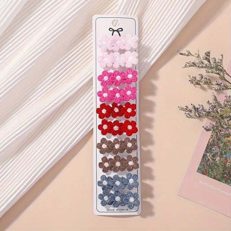 Set of 10 Embroidered Small Flower Hair Clips - Cute Princess Accessories