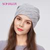 Women's Winter Warm Wool Knit Hat with Rhinestone Double Layer Thick Casual Fashion Bonnet Outdoor Cap