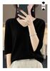 Women's 100% Pure Wool V-neck Short-Sleeve Knit T-shirt, Spring/Autumn Versatile Base Layer Sweater