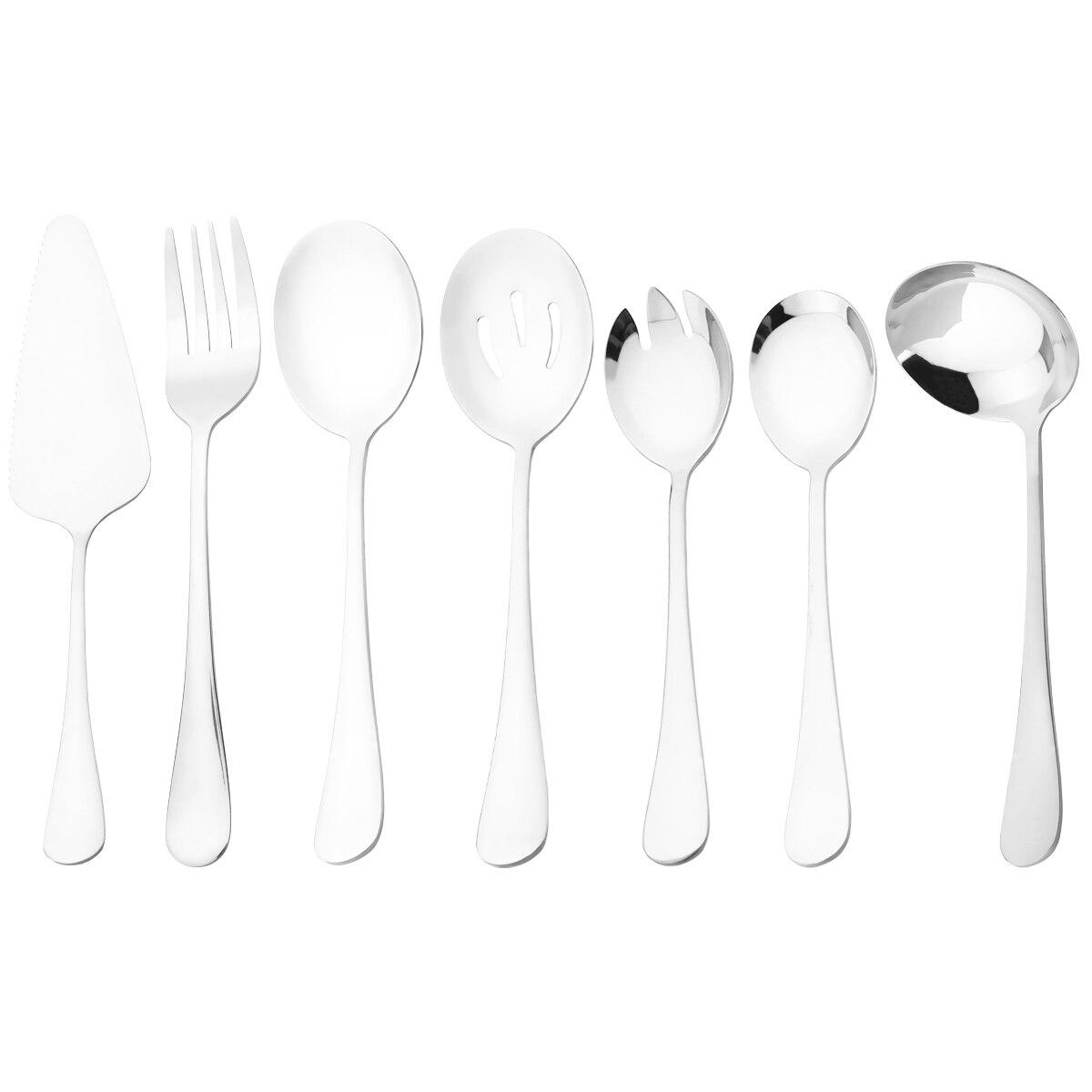 

7 шт. разноцветный набор посуды, лопаточка для торта, ложка для супа, дуршлаг, ложка для салата, вилка, ложка, набор столовых приборов, посуда из нержавеющей стали серебряный