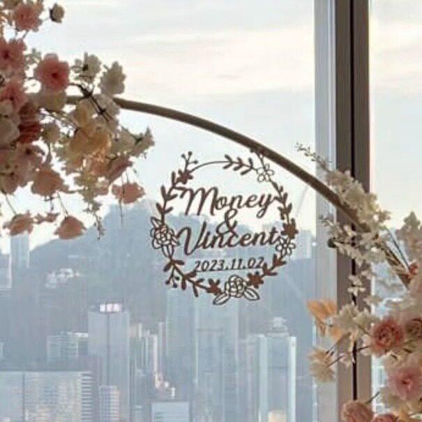 

Wooden Wedding Name & Flower Card Sign – Aesthetic Hanging Decoration Colouring Front Side: 10cm to 30cm