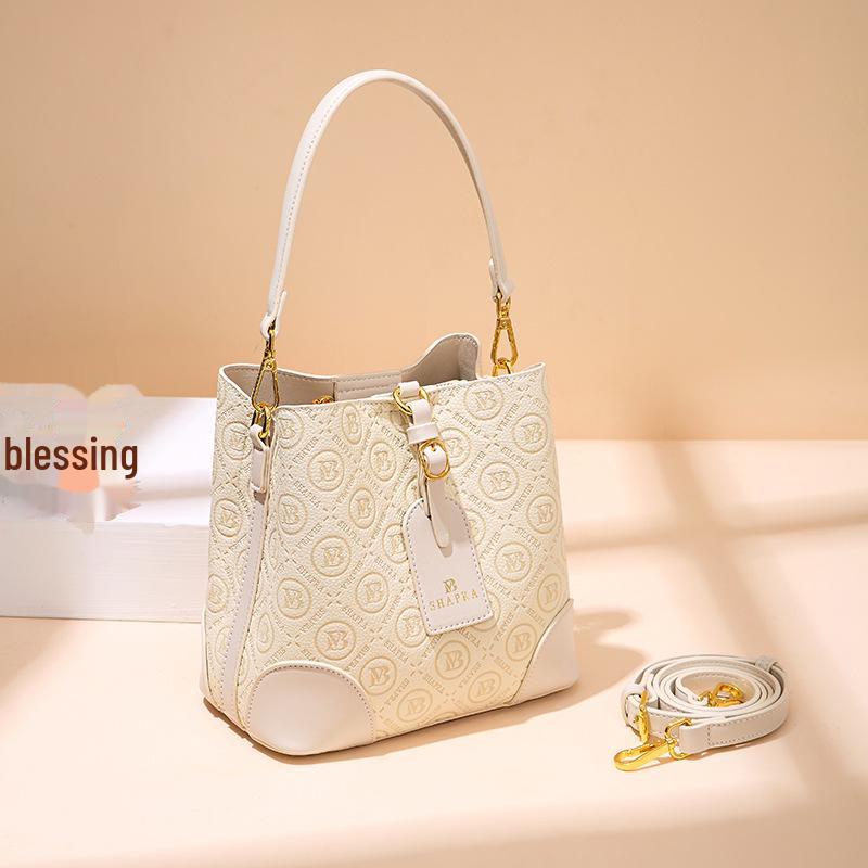 "Celebrity Fashion Embossed Crossbody Bucket Bag - Large Capacity, Retro Classic Print Handbag"