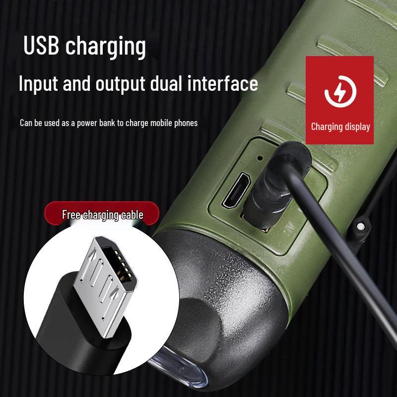 High-Brightness Emergency Flashlight with Long Battery Life and Solar Hand-Crank Charging