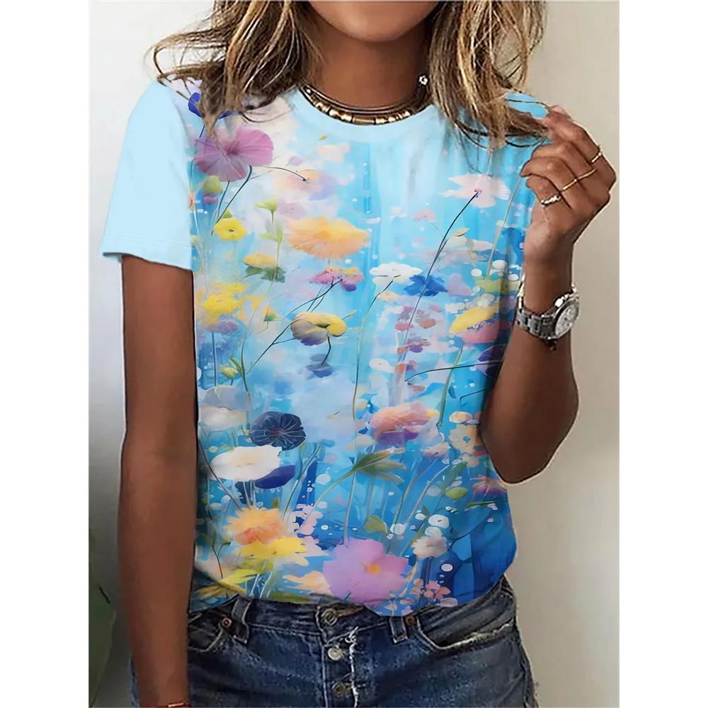 Fashion Loose Flower Print Women's Top Casual Short Sleeve Versatile Comfortable T-Shirts Women’s