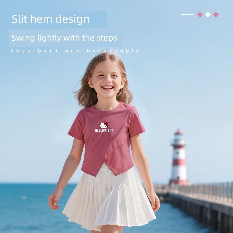 Hello Kitty Girls' Short-Sleeved Suit Summer 2025 New Style Fashionable Kidsren's Summer Clothes for Girls and Older Kidsren Jeans