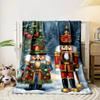 Two Festive Nutcracker Figures, One In Red and One In Blue, In Snowy Scenery. for All Seasons Blanket Lunch Break Throw Gift