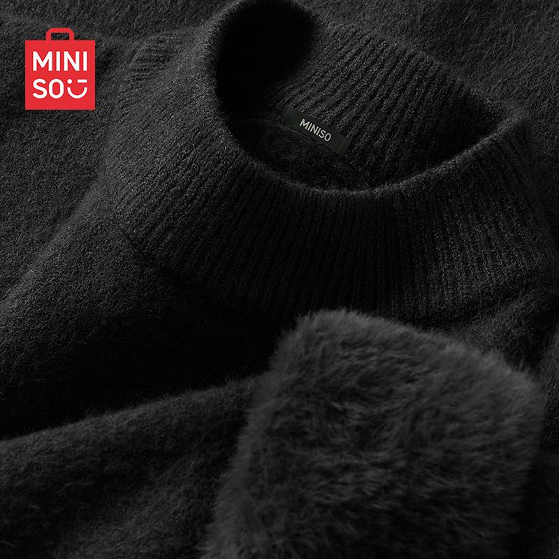 MINISO Men's Plush-Lined Mock Neck Knit Sweater