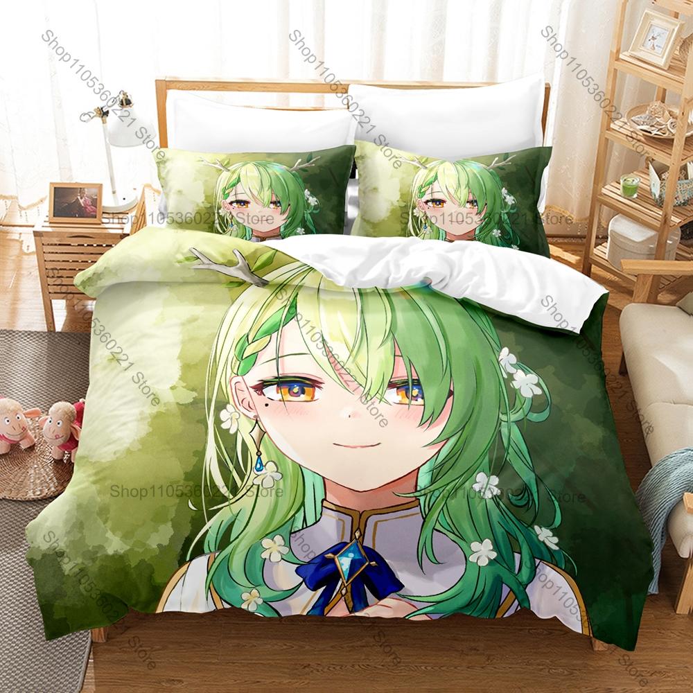 Ceres Fauna Hololive EN VTuber Природа Кирин Зеленые Волосы Принт Комплект Постельного Белья Пододеяльник + 2 Наволочки Для Фанатов Саженцев Декор