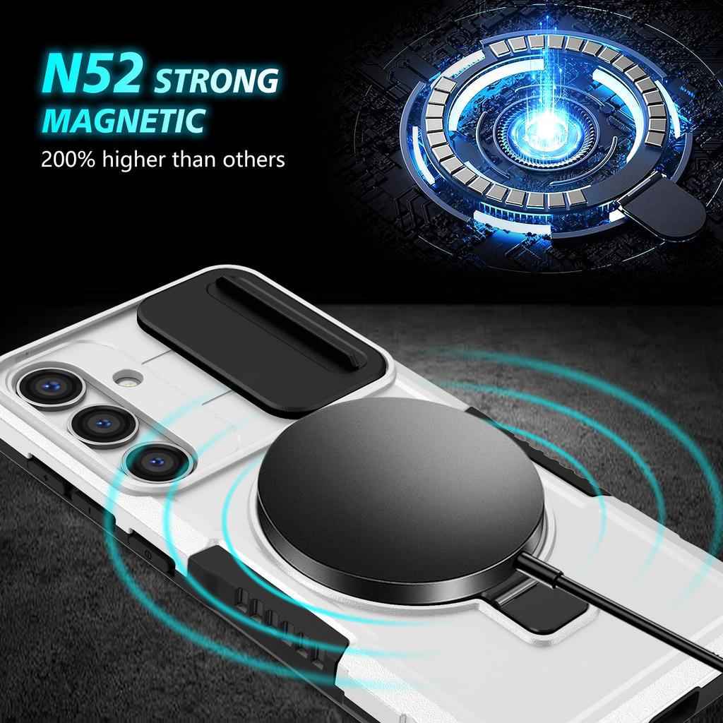 For Samsung Galaxy S24+ Case Slide Lens Window Kickstand Protective Cover Magnetic Case