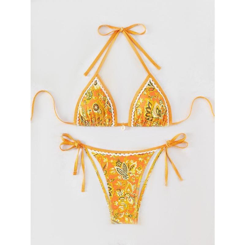 

Новый раздельный купальник бикини с принтом, женский купальник бикини L жёлтый