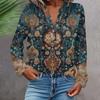 Women's Fashionable And Casual Shirt Long Sleeve V-neck Button Printed Blouse Top
