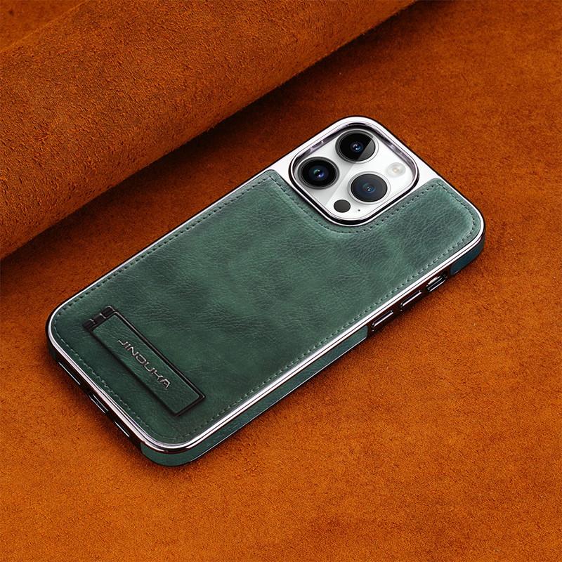 Applicable to Apple hand iPhone11promax case bracket electroplated leather case 11 leather anti-drop all-inclusive 11 hard case
