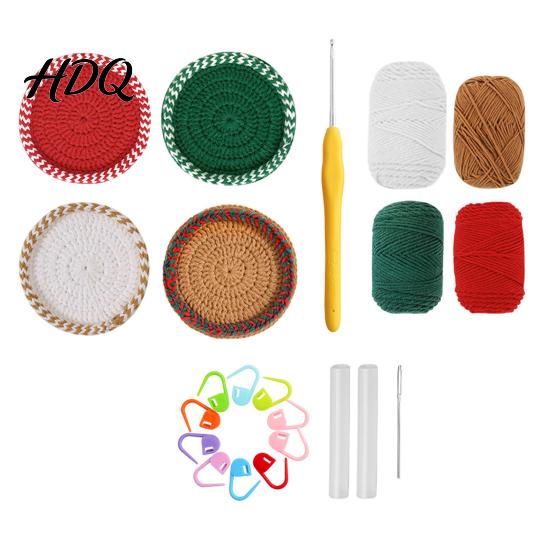 Handmade Cup Mat Christmas Bear Fruit Crochet Coaster Kit DIY Crocheting Beginner Friendly Set with Accessory Knitting Round Mug for Table