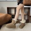 Women's Fashion Belt Buckle Lightweight Height Enhancement Soft Sole Winter Warm Fur One Snow Boots Padded Lined Non-slip Casual Sports Cotton Boots