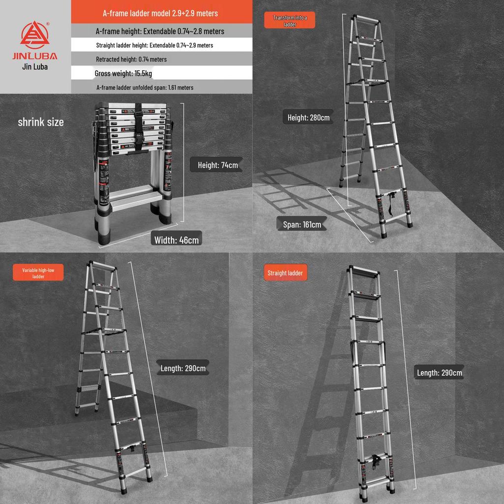 Jinluba Aluminum Telescopic A-Frame Ladder - Thickened, Stainless Steel, Bamboo Joint, for Household & Engineering Use