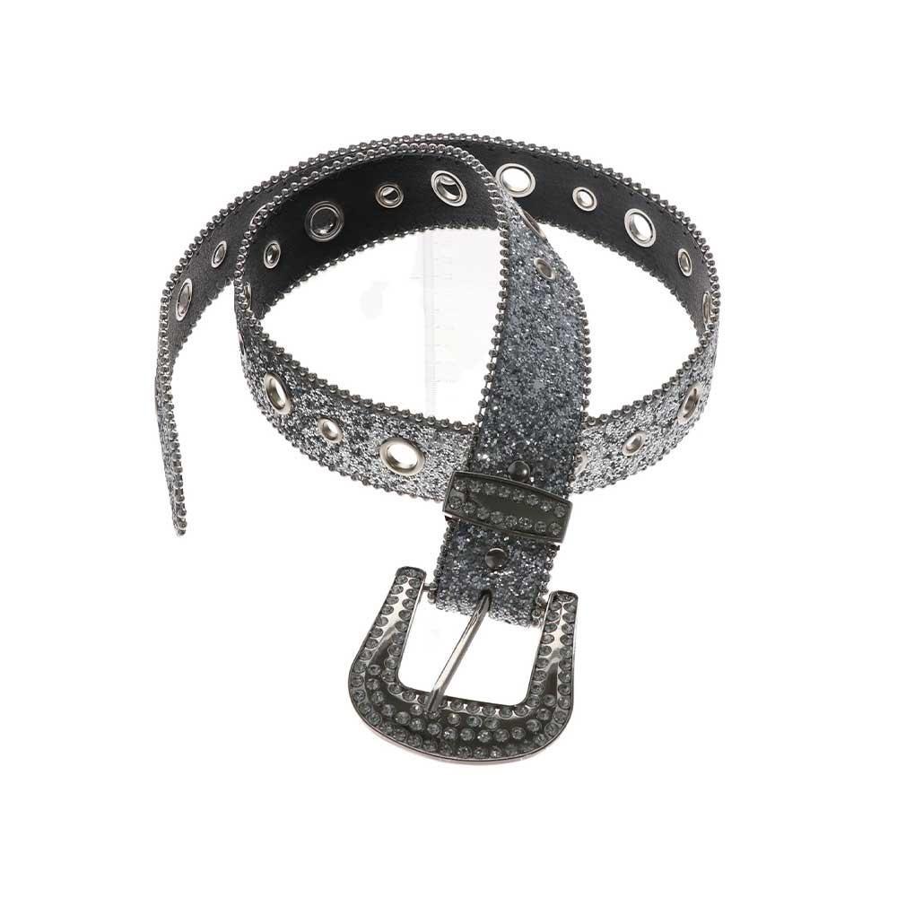 Y2K Rhinestone Waistband Solid Color Women PU Belt Vintage Shiny Wide Belt Couple