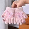 New gloves flower bow full-finger gloves autumn and winter girl finger cute warm thickened cold-proof granular velvet