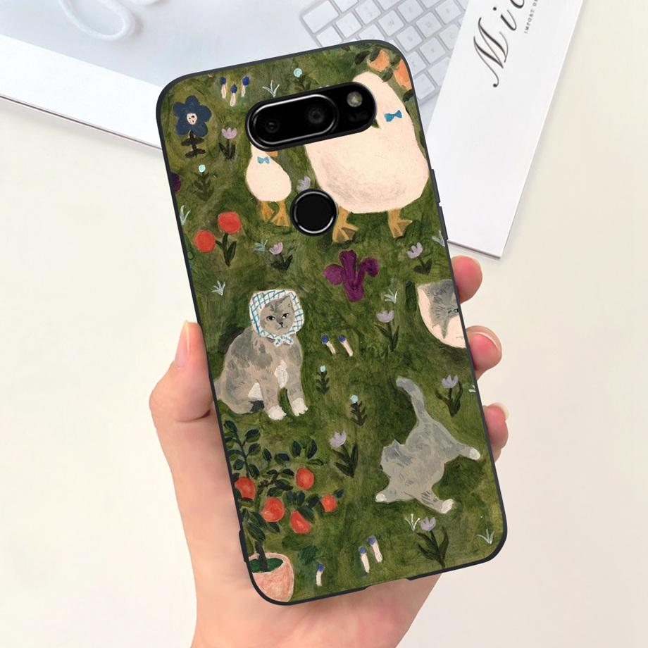 For LG V30 Case LG V35 ThinQ V40 V50 V50s ThinQ G8X ThinQ Soft Matte Silicone Coque Funda Back Cover Rabbit Flower Astronaut Bag