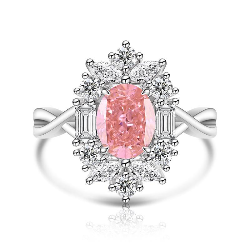 925 Sterling Silver Ice Flower Cut Stylish Luxury Multi-Colored Crystal Zircon Ring Birthday Anniversary Wedding Party Gift