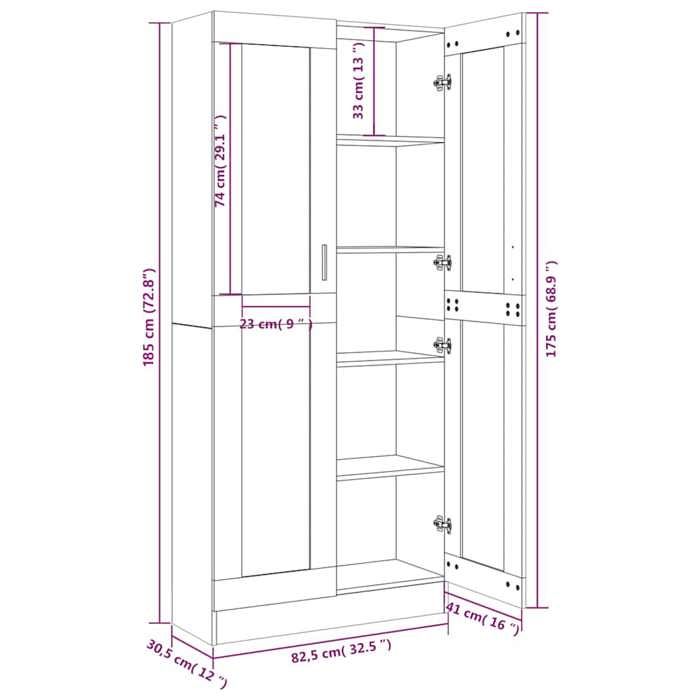 vidaXL Showcase Cabinet Bookcase Book Stand Storage Unit Living Room Interior Smoked Oak 815621