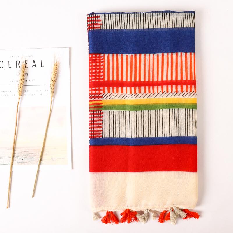 2024New Ethnic Print Beach Travel Scarf Women Tassel Fringed Shawl Seaside Holiday Sunscreen Beach Scarves 180*90cm
