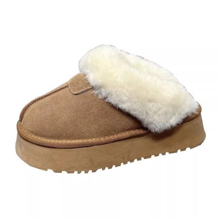 Thick-soled Outer Wear Fur Integrated Snow Boots Women's Winter Velvet Cotton Shoes Year-round Pedal Wool Bread Shoes