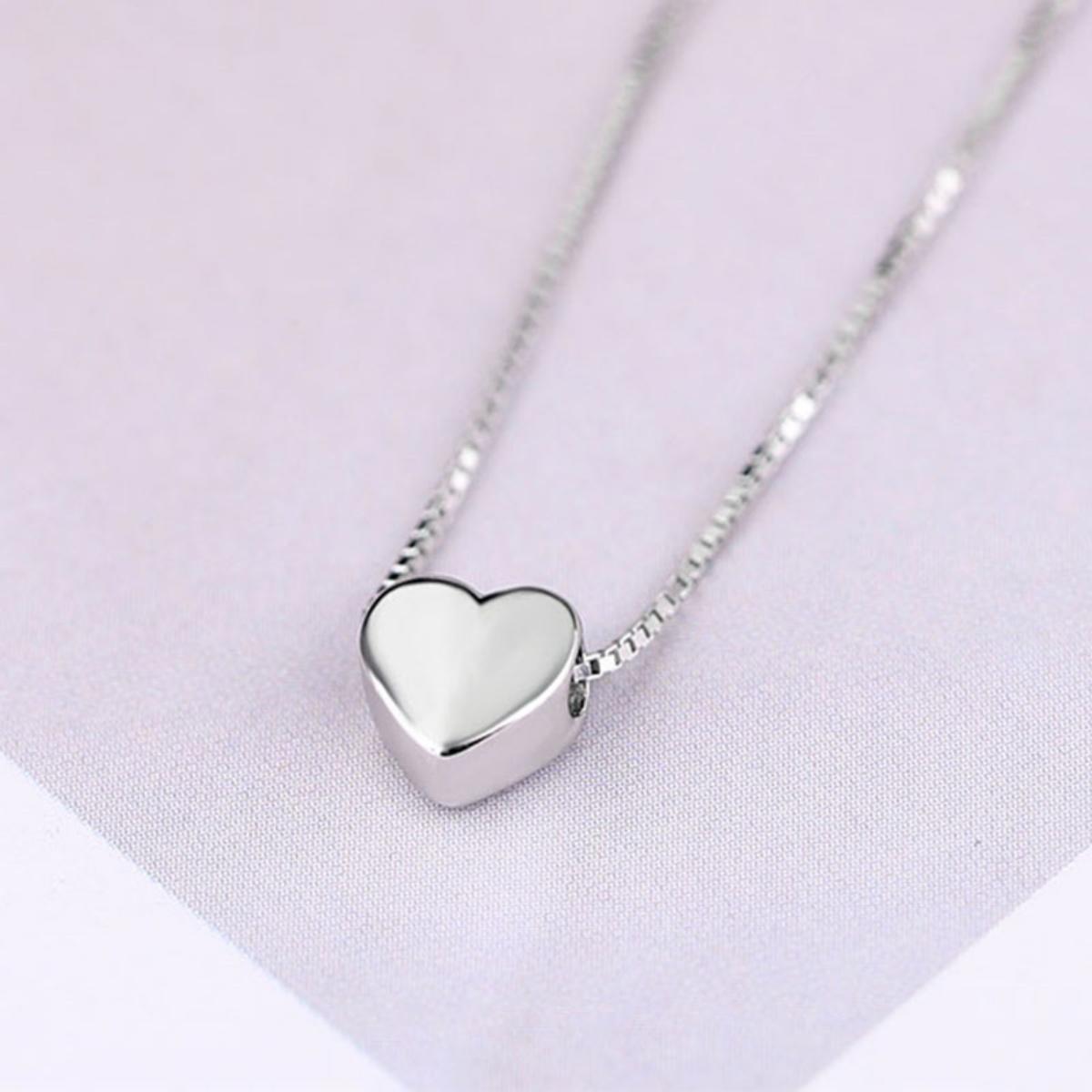 

Fashion Minimalist Smooth Heart Shaped Pendant Necklace For Women Men Romantic Silver Color Love Heart Box Chain Choker Jewelry
