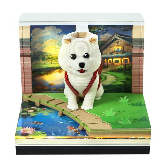 2026 Time Piece Calendar with LED Light 3D Dog Sticky Notes Tear Away Mini Desk Weekly Calendar Paper Craft Art Memo Pad Notepad Desktop Decoration