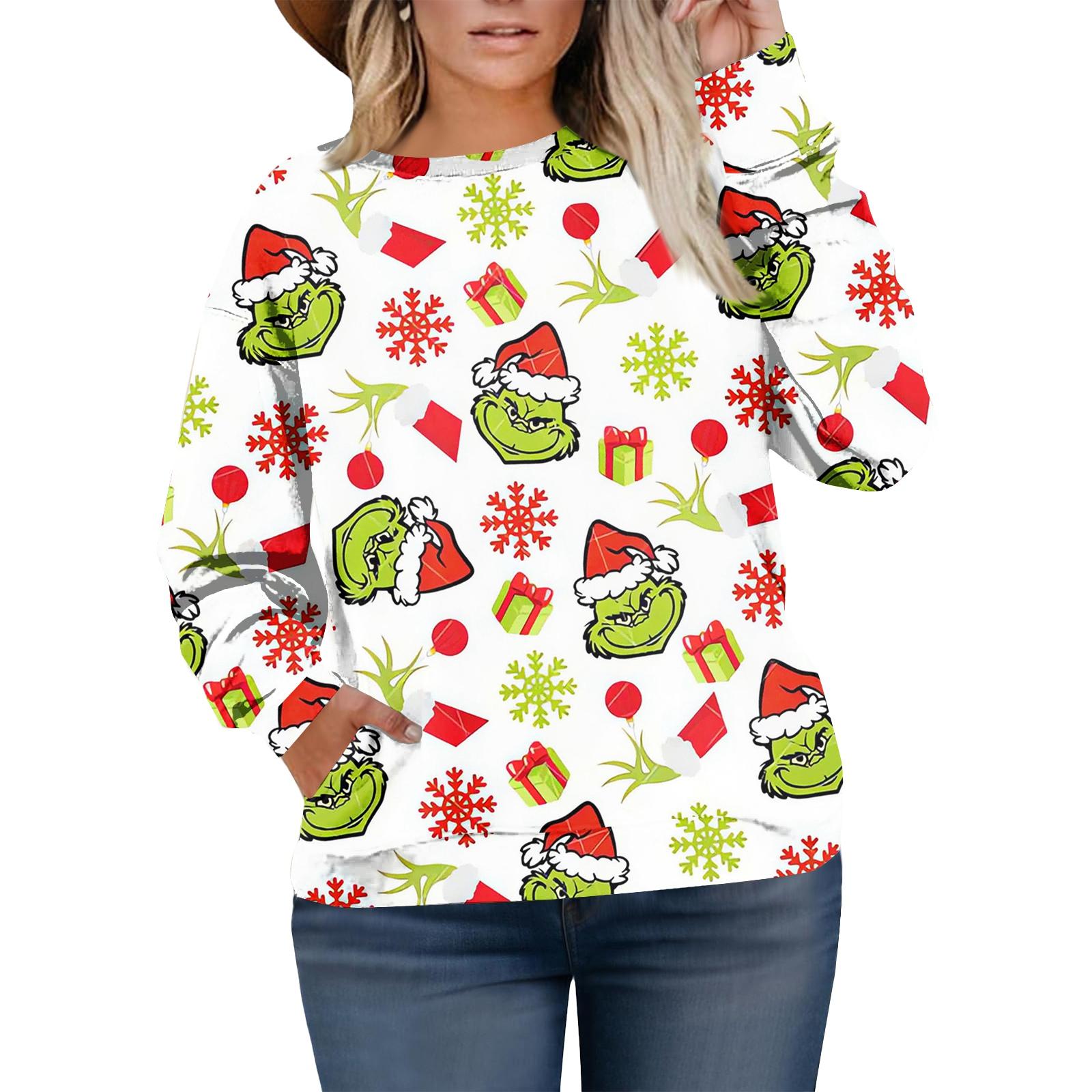 

Рождественские толстовки для женщин свитер милая рубашка осенний пуловер топ L белый