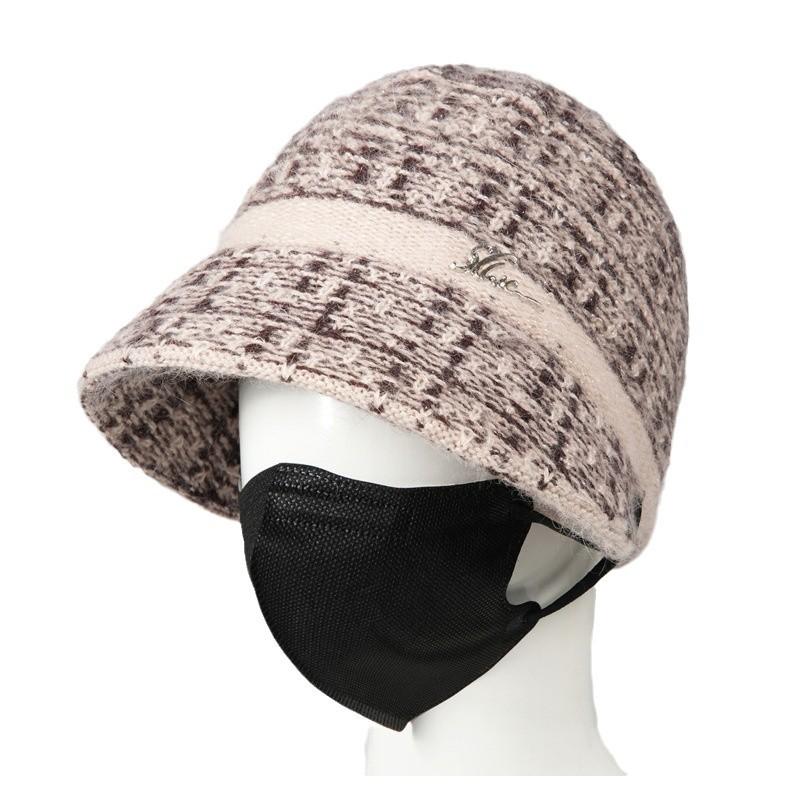 Knitted Bucket Hat Women's Autumn and Winter Outdoor Warm Hat Versatile Face Small Wool Can Hang Mask Hat