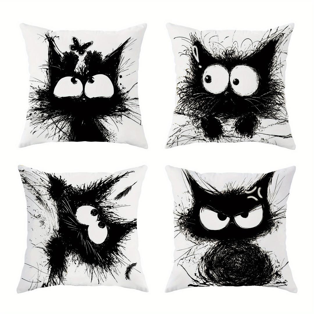 

4pcs Cushion Cover Cute Black Mao Mao Cat Printed Washable Cushion Cover Halloween Themed Party Living Room Bedroom Decoration 45x45cm