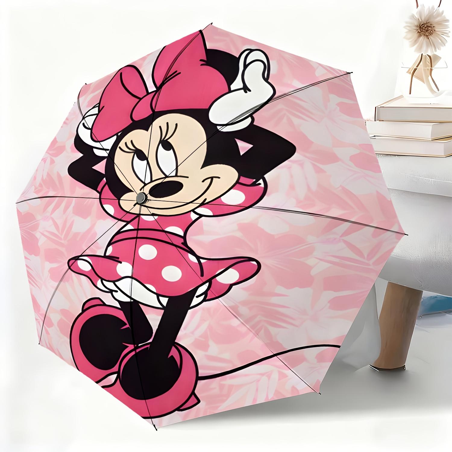 

Disney Minnie Mouse Pink Polka Dot & Floral Print Folding Umbrella, Windproof Auto Open/Close Travel Umbrella, Portable Waterpro (as the picture,Iron&8K)