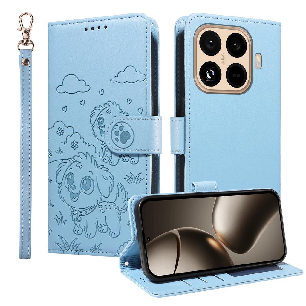 For Xiaomi 15T Pro Case RFID Blocking Imprinted Dog Pattern PU Leather Phone Cover with Wrist Strap