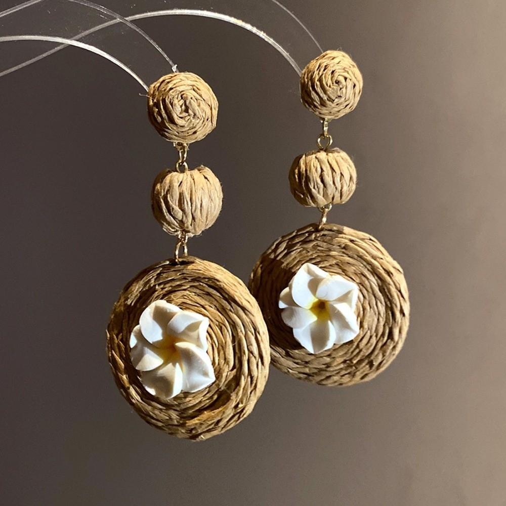 1 pair Ethnic Style Thai Seaside Eardrops Bohemian Style Raffia Grass Earrings  Bride