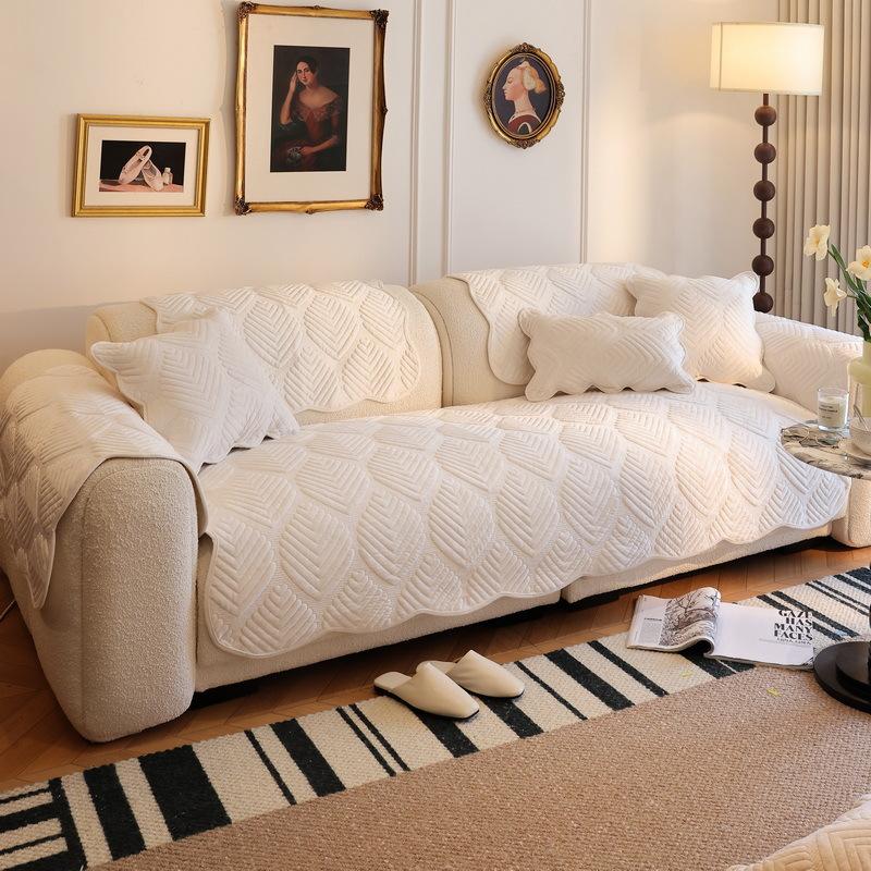 Autumn And Winter Cream Wind Milk Fleece Sofa Cushion  New Winter Plush Seat Cushion Fixed Non-Slip Cover Cover Cloth Towel