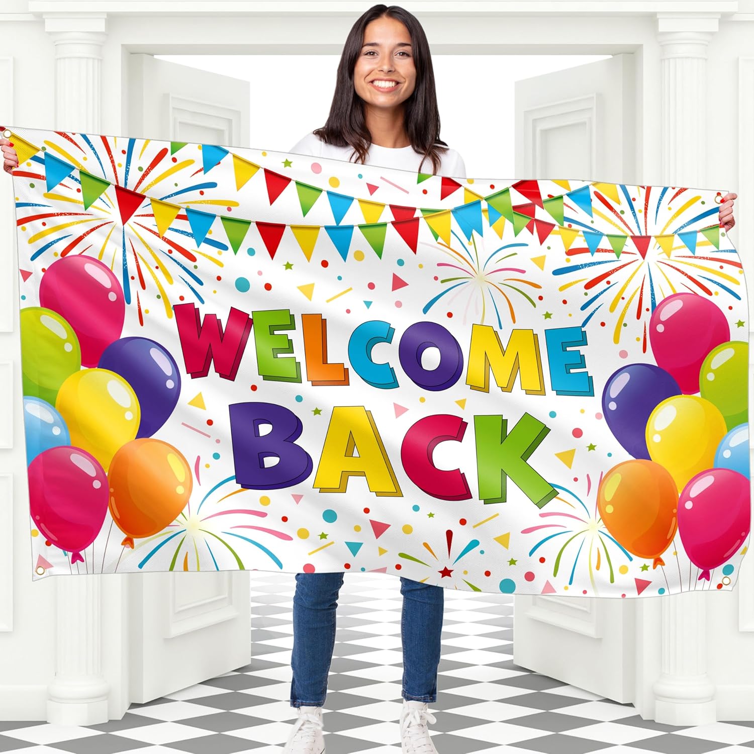 Welcome Back Banner - 5x3 ft - Welcome Home Decorations - Homecoming, Reunion, Baby Shower - White 100Den Polyester White - Welcome Home