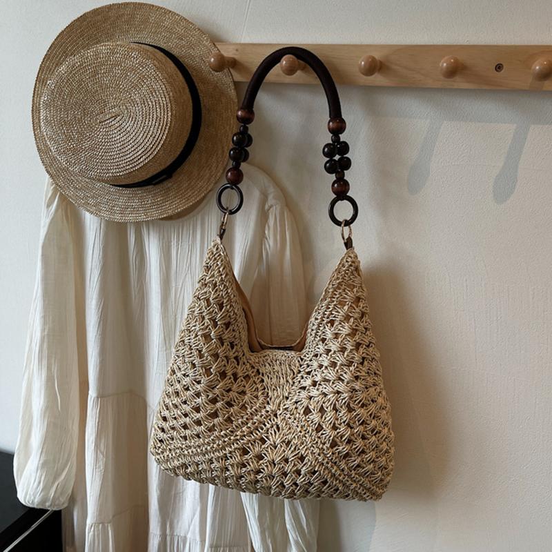 Yogodlns Trendy Hollow Out Straw Woven Bag Beach Handbag Large Capacity Bohemian Beach Bag Bucket Bag Tote Bag Hollow Shoulder Bag Travel