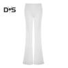 Women Flared Pants Elastic High Waist Solid Color Casual Trousers Basic Style Slim Fit Long Pants Daily Wear