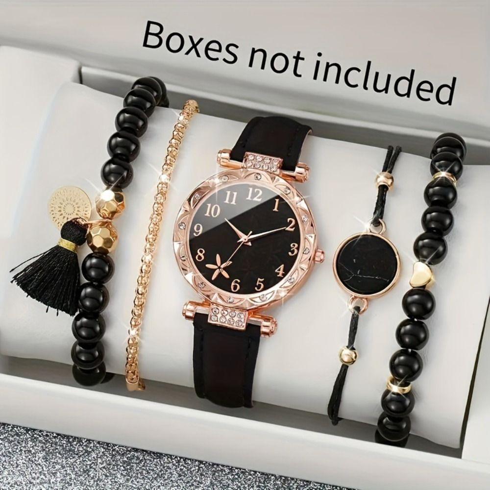 with Leather Strap Watch Bracelet Set Heart Shape Quartz Wristwatch New Watch Jewelry Set  Woman