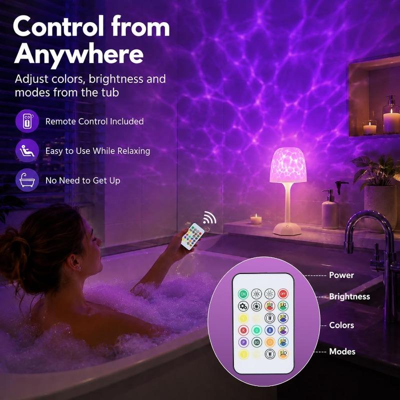 Lampada Impermeabile per Doccia Proiettore Onda Oceanica Luce Galassia Boreale 16 Colori RGB Ricaricabile Telecomando Lampada LED per Doccia Vasca da Bagno Decorazione