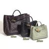European and American fashion 2024 new woven bag large capacity versatile diamond cowhide tote bag casual shoulder handbag