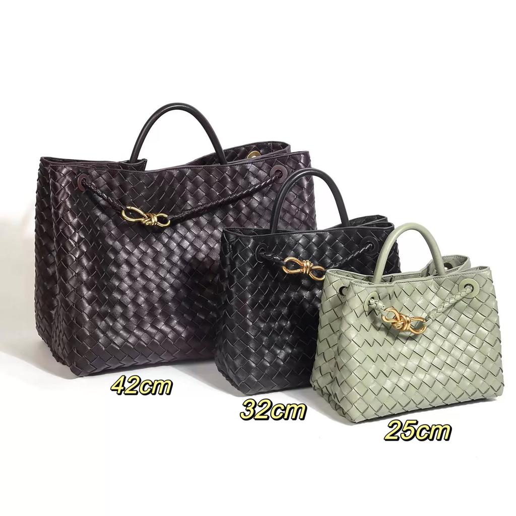 European and American fashion 2024 new woven bag large capacity versatile diamond cowhide tote bag casual shoulder handbag