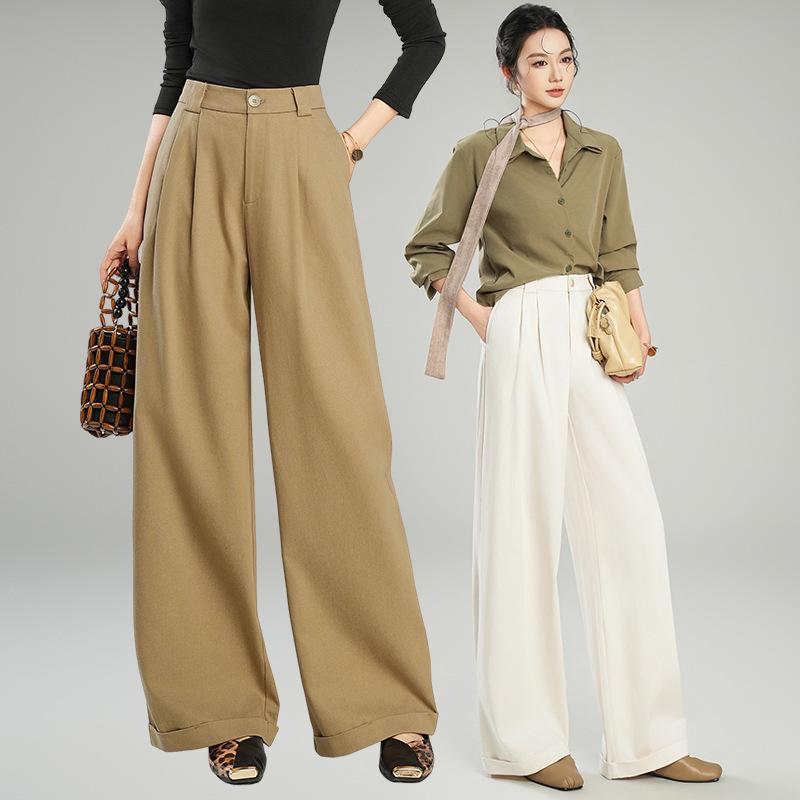 2026 Spring Women's Tencel Wool High-Waisted Wide-Leg Pants - Casual Loose Drapey Slimming Floor-Length Trousers