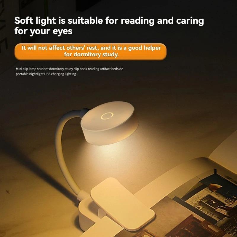 Mini USB Rechargeable Clip‑on LED Reading Light, 3 Modes Adjustable Portable Book Lamp for Bedroom & Travel