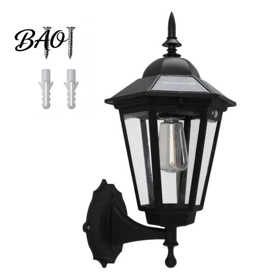 Solar Courtyard Lighting Vintage Wall Light, Motion Sensor Outdoor Sconce with Glass Powered Porch Light Shade, Waterproof Garden Lantern for