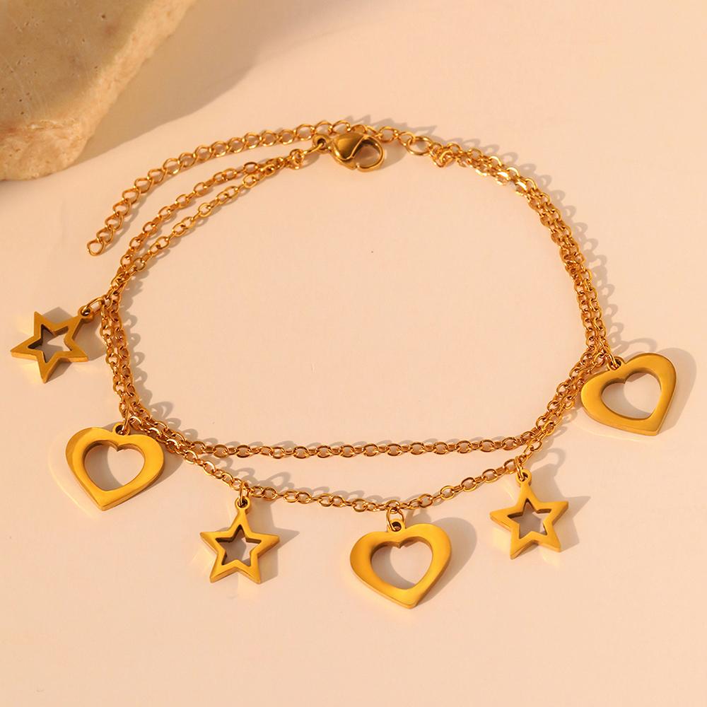 Stainless Steel Bracelets Fashion Popular Hollow Star Heart Pendant Layer Chain Fine Bracelet For Women Zircon Banquet Gifts