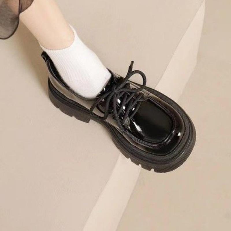 High-heel Versatile Lace-up Leather Shoes for Women - New Trendy Retro Style Flats